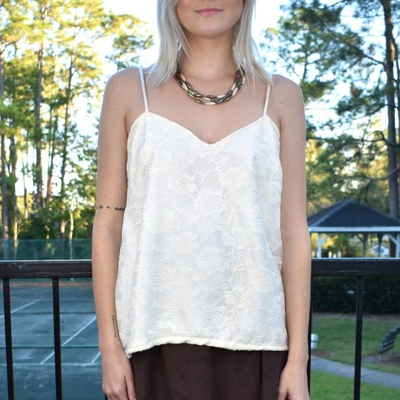♡ Off White Lace Tank Top ♡ ELSA Sample | up to Size M 10 US Womens - Picture 1 of 3